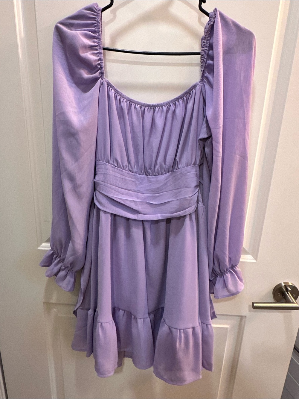 NWT Exclura Lilac Long-Sleeve Mini Dress - Elegant Ruched Waist